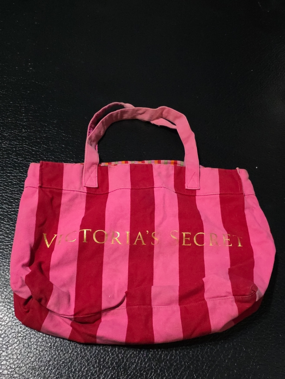 Victoria's Secret Pink and Red Striped Canvas Tote